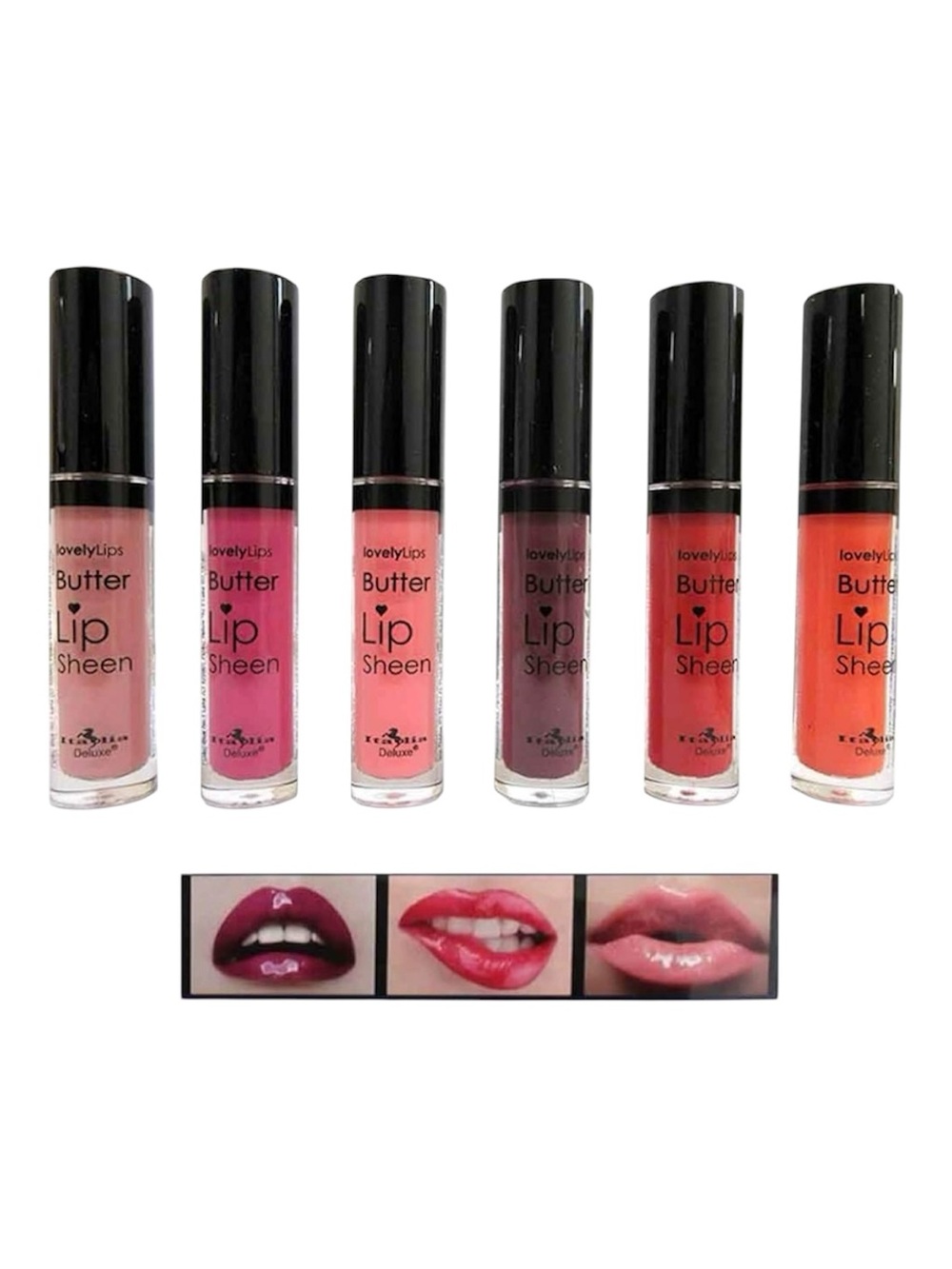 6pcs LovelyLips Butt Lip Sheen-Super Moisturizing with Shea Butter Oil.